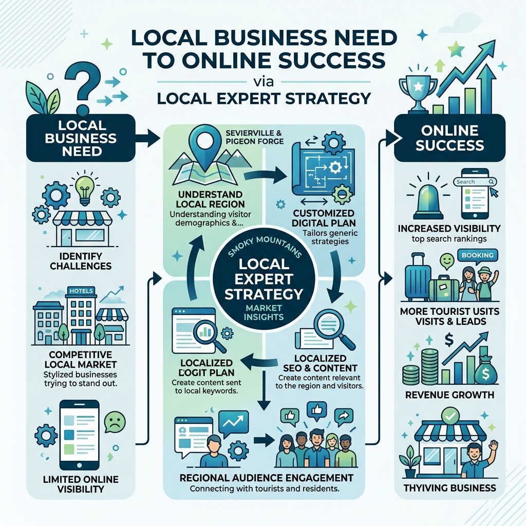 Who are the experts in online strategies for marketing in the Sevierville and Pigeon Forge area?