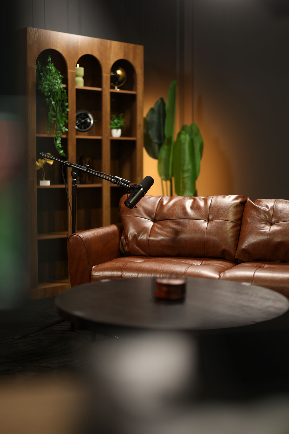 Lounge seating in the Now In Rhythm podcast studio, Knoxville