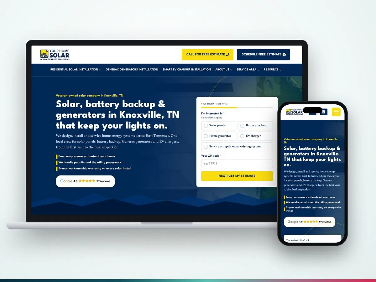Your Home Solar website on laptop and phone